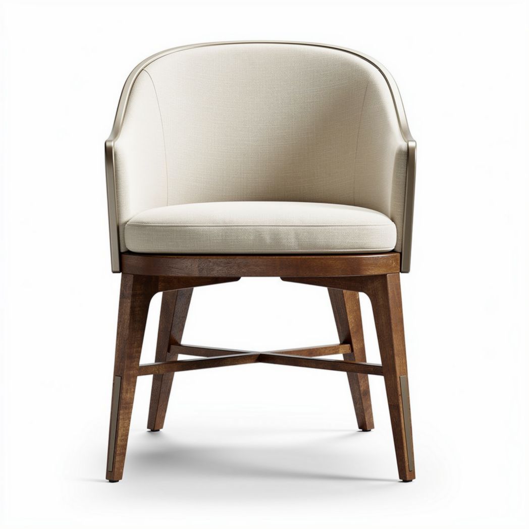 Upholstered accent chair with wooden legs in cream color 60 x 60 x 80cm