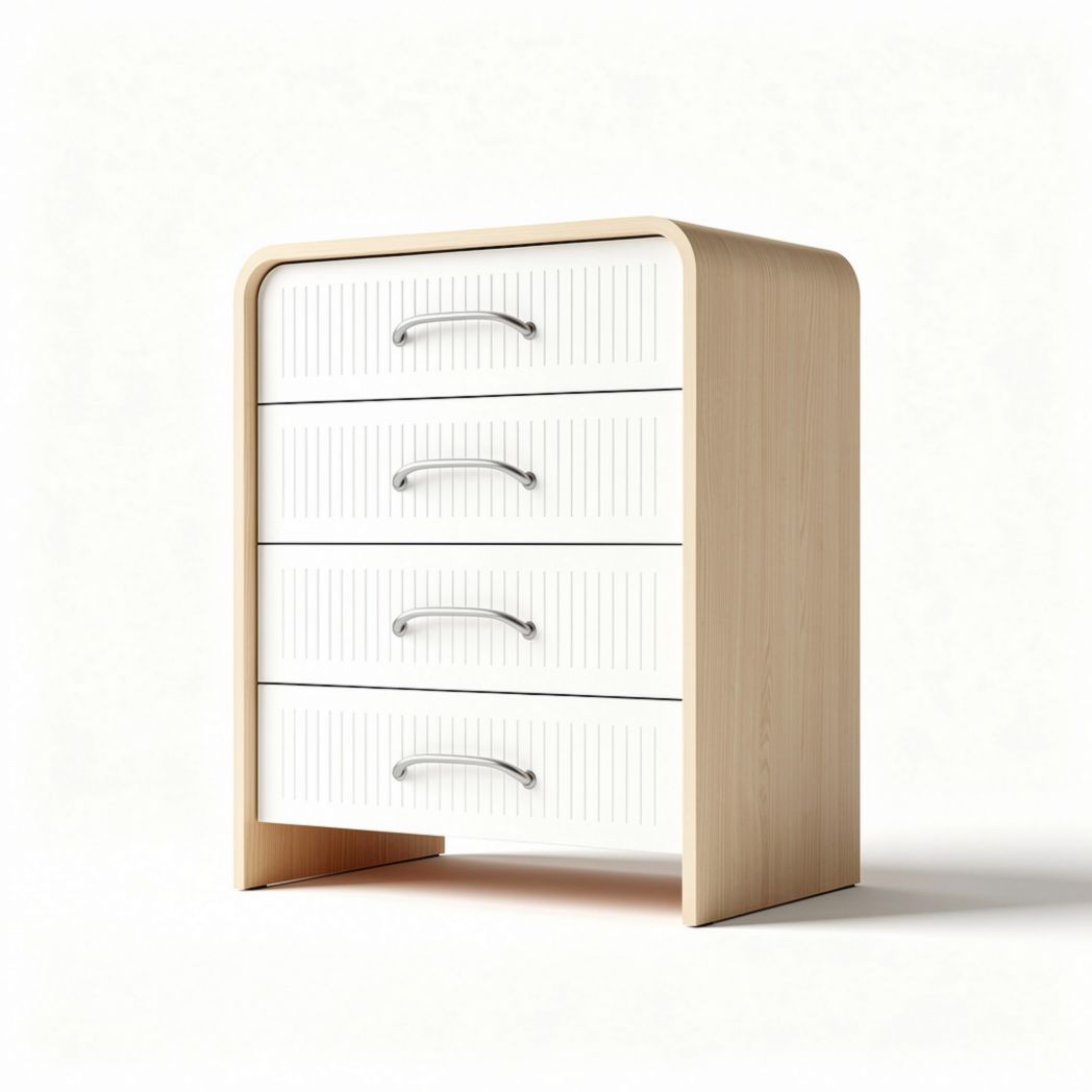 Wooden four-drawer storage cabinet in white and natural finish 60 x 40 x 80cm