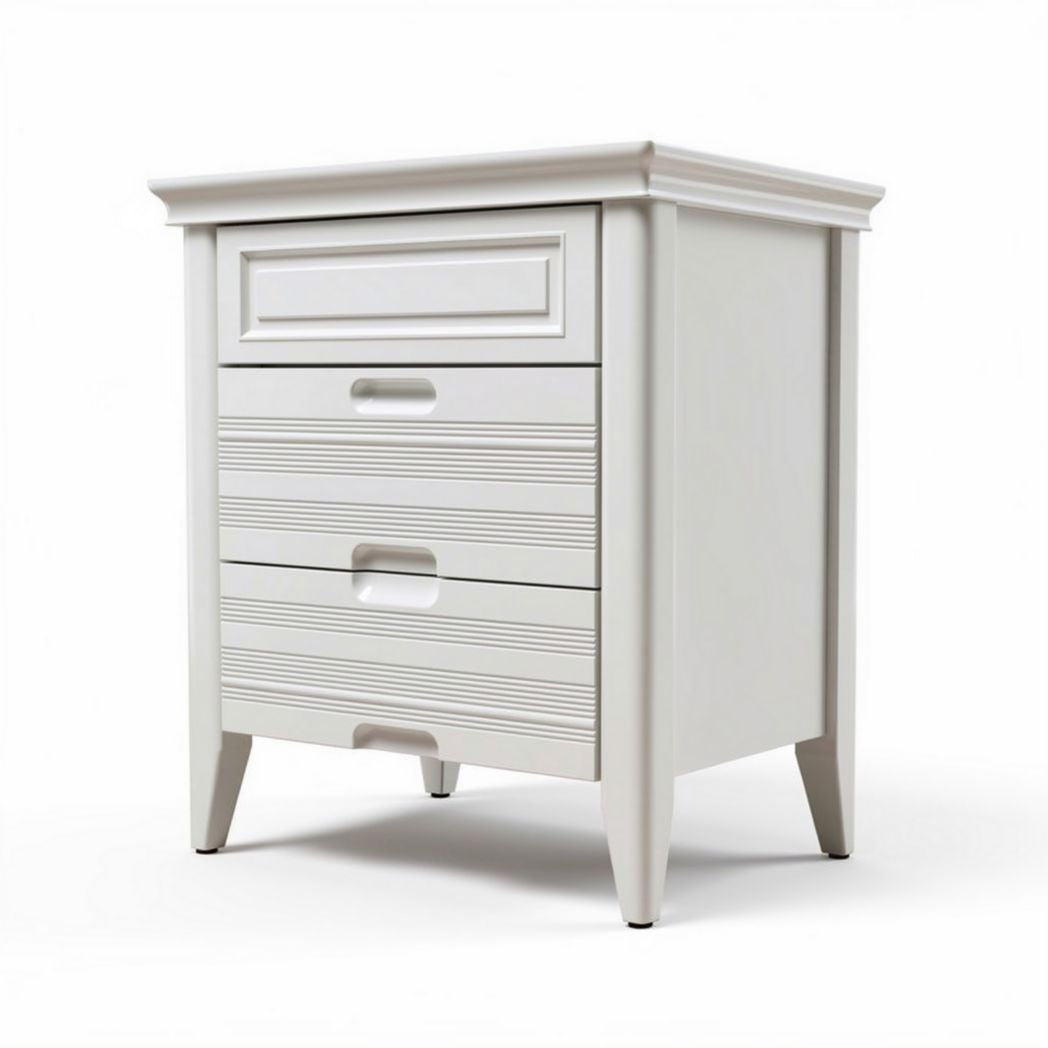 White wooden nightstand with three drawers and modern design 45 x 40 x 60cm
