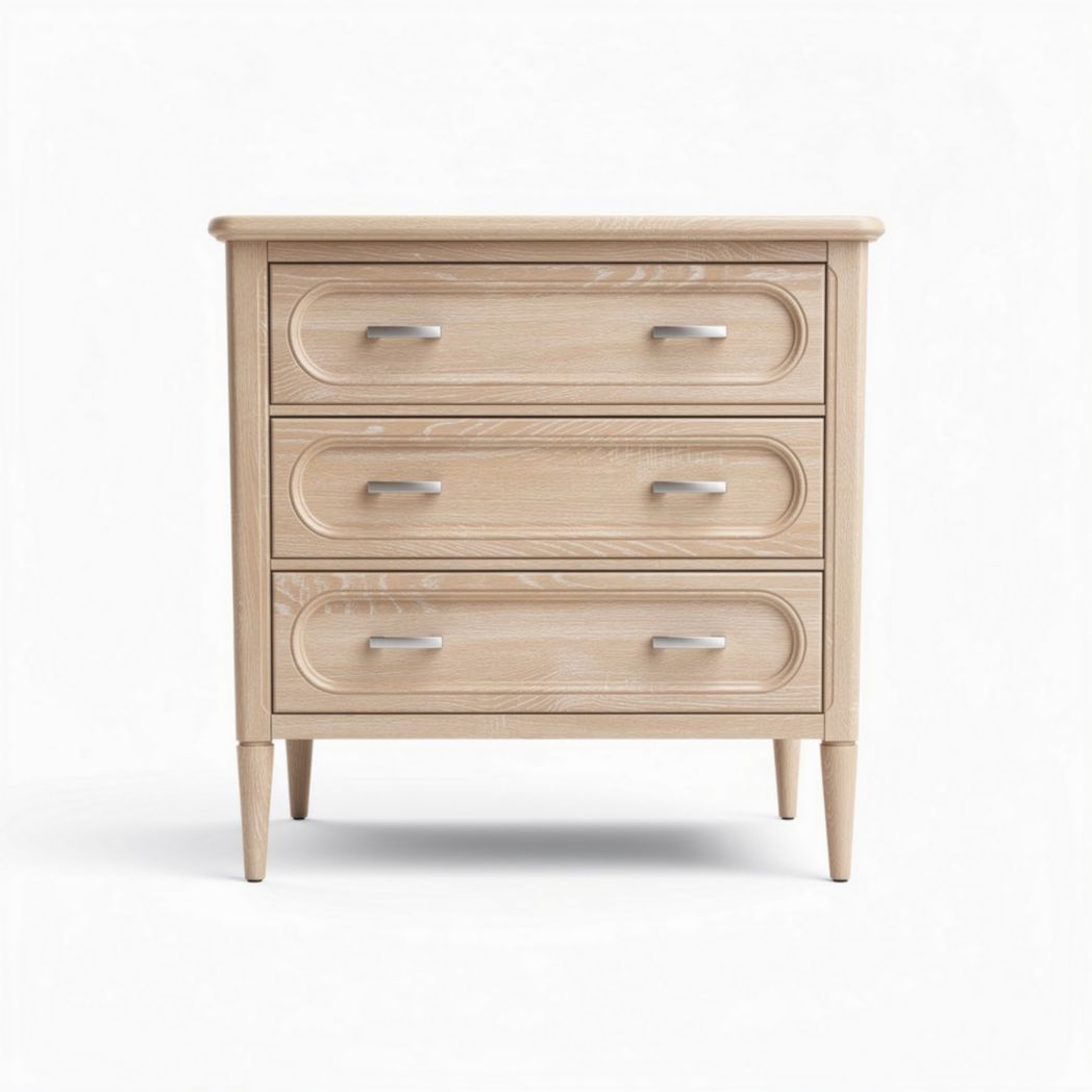 Wooden nightstand with three drawers and silver handles 60 x 40 x 70cm
