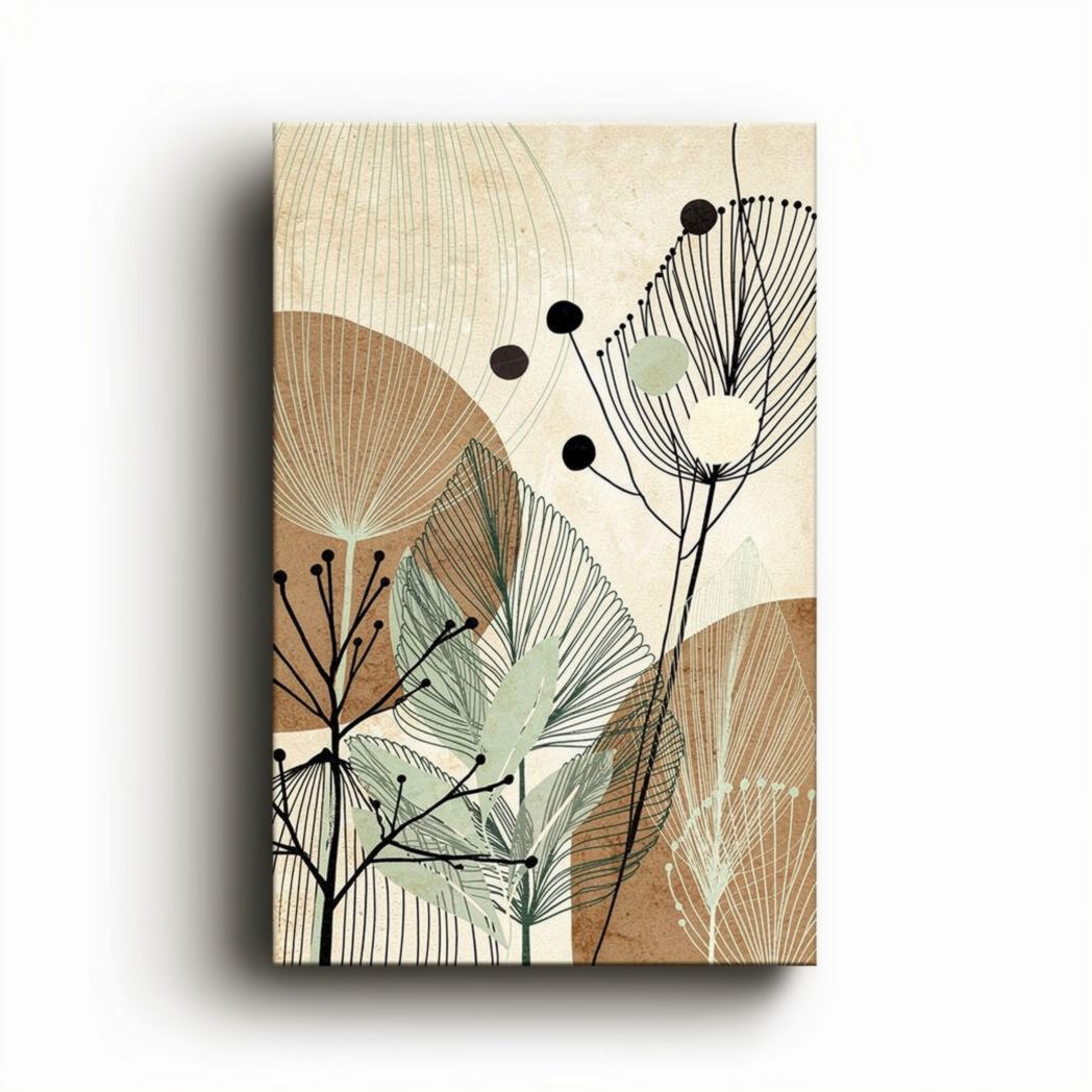 Abstract botanical art print on canvas 21 x 15 x 2cm in muted colors