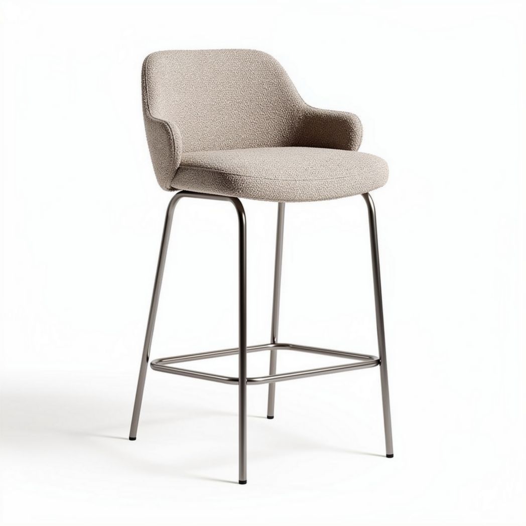Fabric bar stool with metal frame in beige color 45 x 50 x 100cm