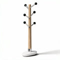Wooden coat rack with six hooks and a white base 15 x 15 x 180cm