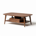 Walnut wood coffee table with storage drawer and lower shelf 120 x 70 x 40cm