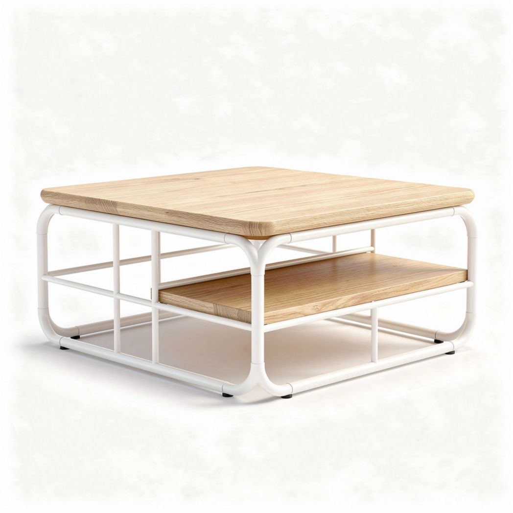 Square coffee table with wood top and metal frame 80 x 80 x 40cm