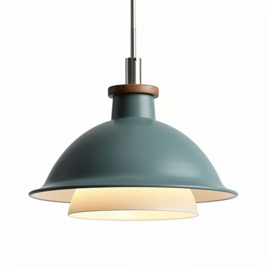 Metal pendant light with wooden accent for dining room 30 x 30 x 20cm