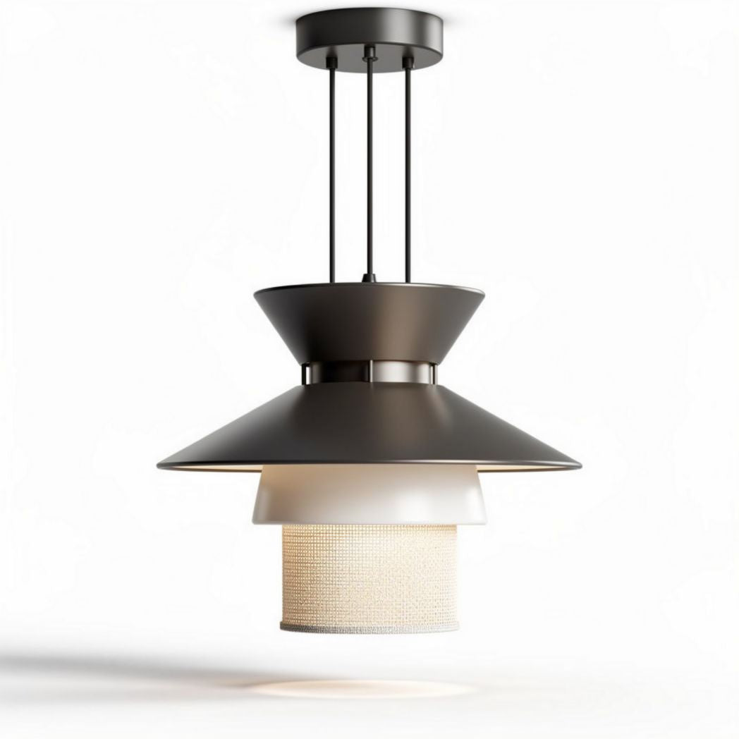 Modern pendant light fixture with metal shade and fabric lamp cover 25 x 25 x 40cm