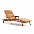 Wooden lounge chair with adjustable backrest and metal frame for outdoor use