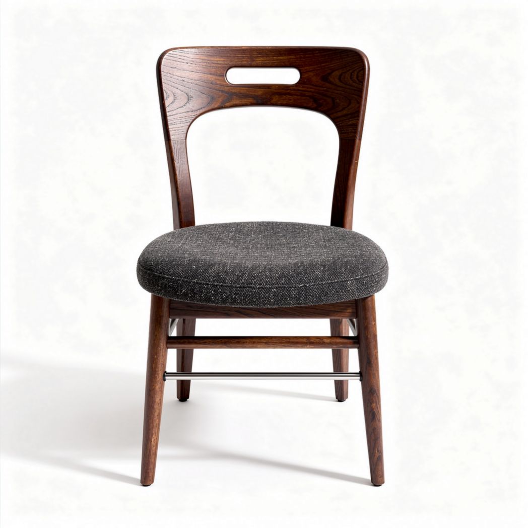 Wood dining chair with upholstered seat in gray fabric 45 x 45 x 85cm
