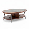 Wooden coffee table with glass top and metal legs 120 x 70 x 40cm