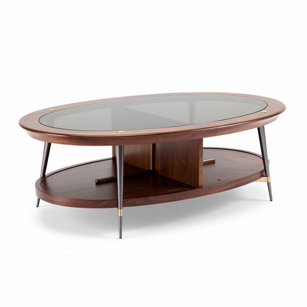 Wooden coffee table with glass top and metal legs 120 x 70 x 40cm